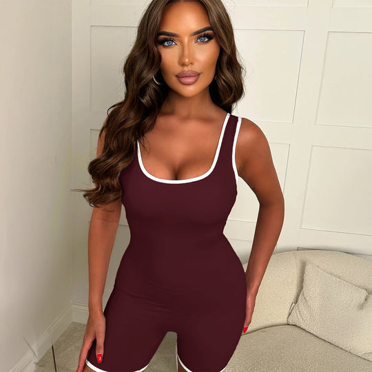 Damen Sportlicher Jumpsuit mit dekorativen Kontrastnähten und figurformendem Schnitt R&B