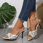Damen elegante Slingback-Pantoletten mit Punkten und Schleifenakzent R&B