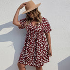 Damen Blümchenkleid mit V-Ausschnitt und lässigem Schnitt R&B