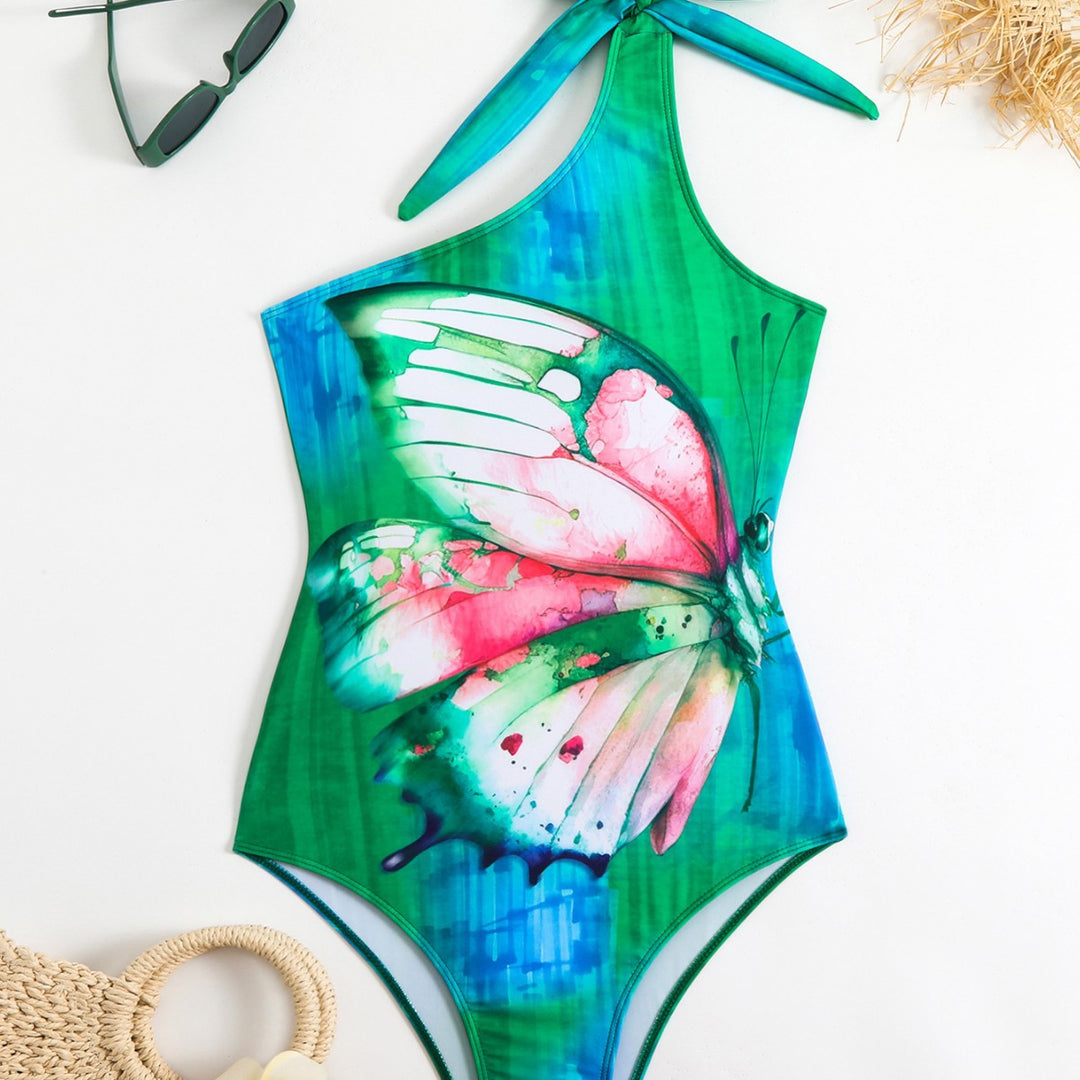 Damen Einteiler Badeanzug mit floralem Schmetterlingsdesign R&B