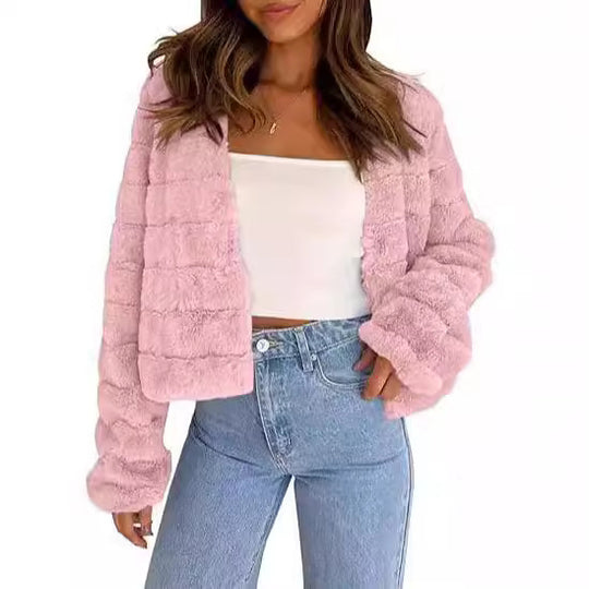 Damen Flauschige und modische Kurzjacke R&B