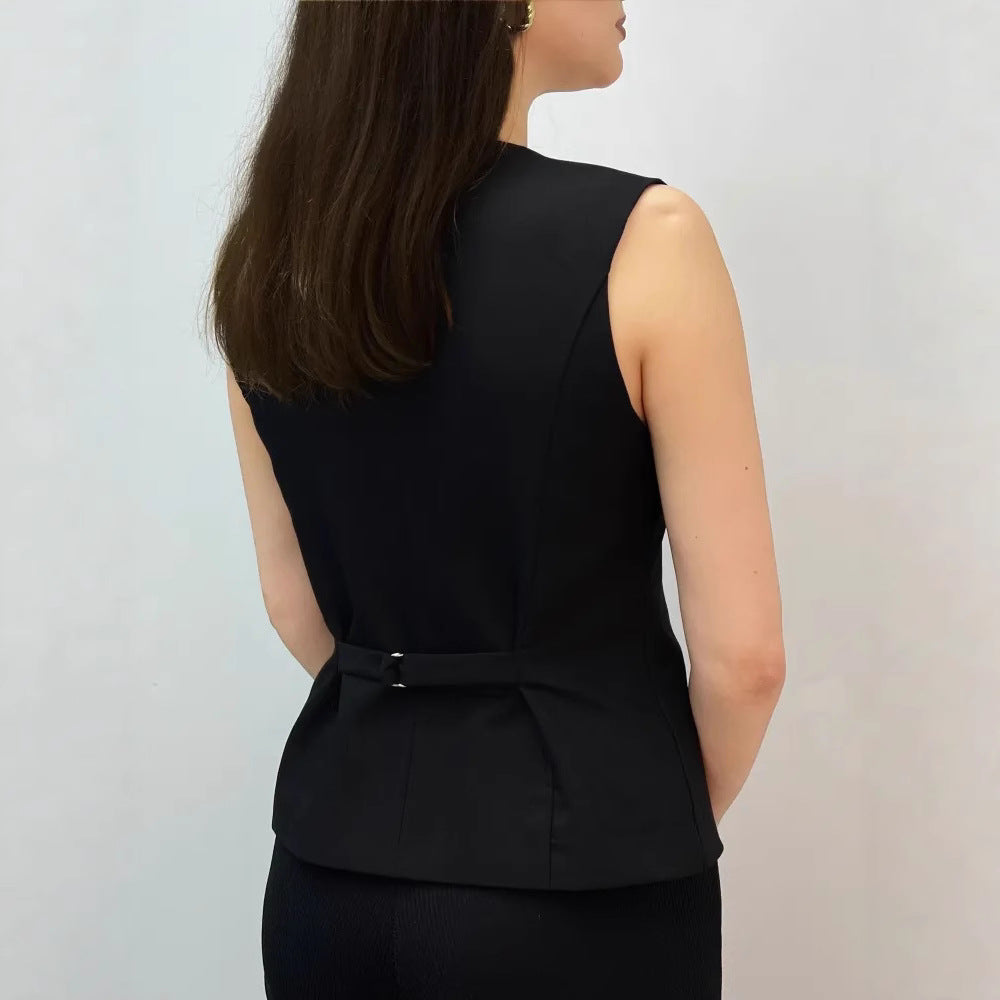 Damen Weste mit elegantem V-Ausschnitt und dekorativen Knöpfen R&B