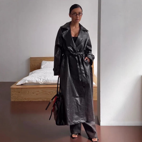 Damen Kunstleder Trenchcoat R&B