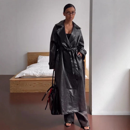 Damen Kunstleder Trenchcoat R&B