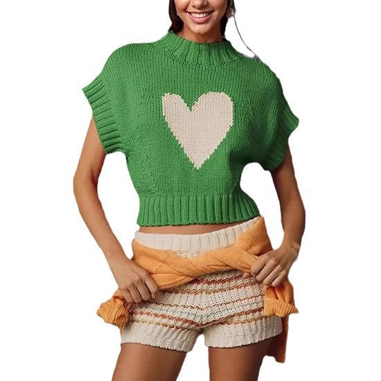Damen Pullover mit Herzmotiv und kurzem Schnitt R&B