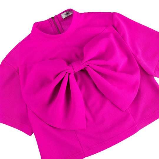 Damen Modische kurzärmlige Bluse mit dekorativem Schleifen-Detail R&B