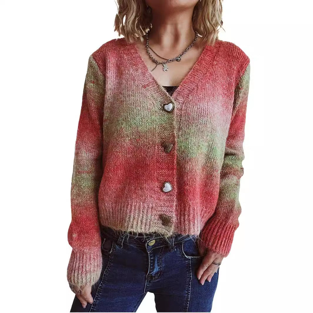 Damen Strickjacke mit luxuriösem Mohair-Material und modischen Herzknöpfen R&B