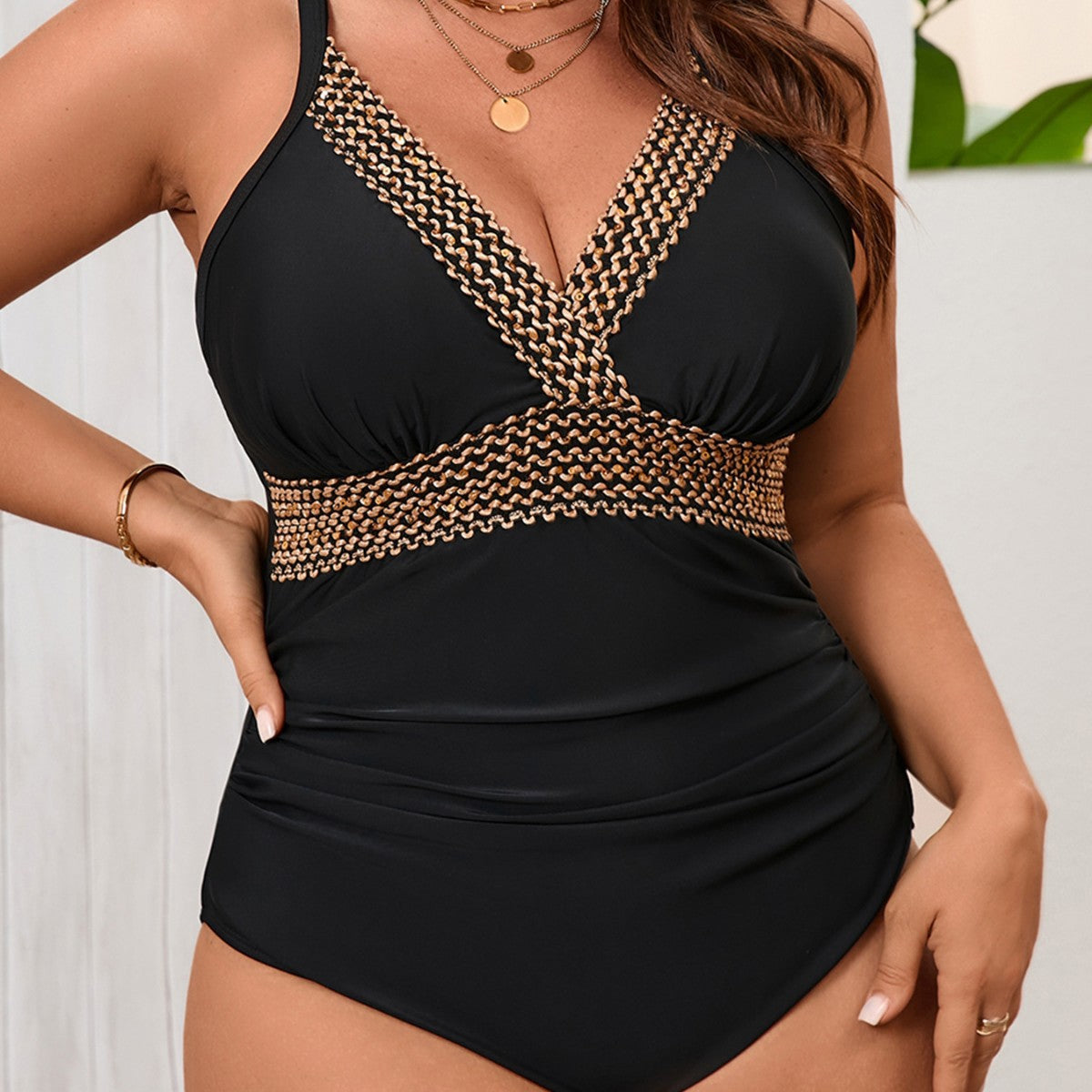 Damen Eleganter Badeanzug mit verziertem Bund R&B