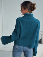 Damen Hochwertiger Strickpullover mit hohem Kragen und strukturiertem Design R&B