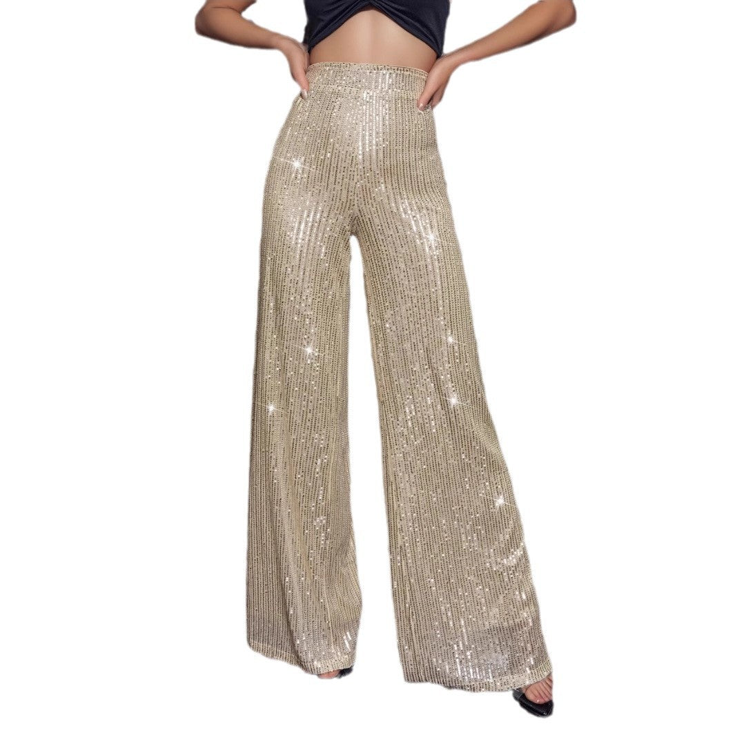 Damen Glänzende Weite Hose im festlichen Design R&B