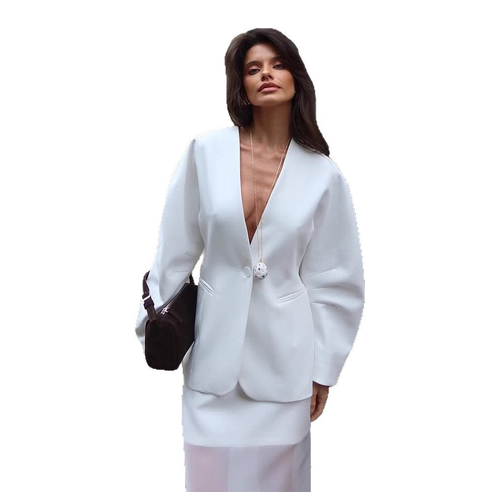 Damen elegante Blazerjacke mit dramatischen Puffärmeln R&B