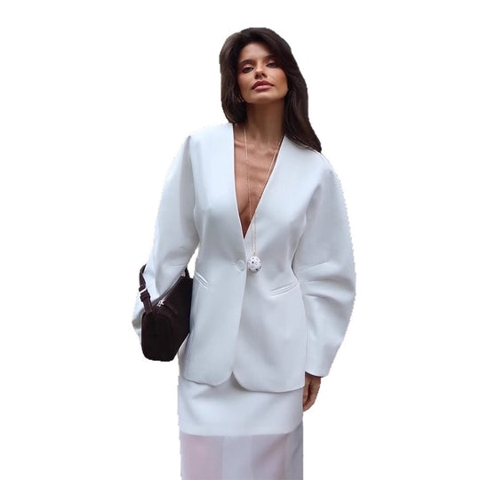 Damen elegante Blazerjacke mit dramatischen Puffärmeln R&B