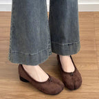 Damen elegante Ballerinas mit komfortablem Blockabsatz und modischem Falten-Design R&B