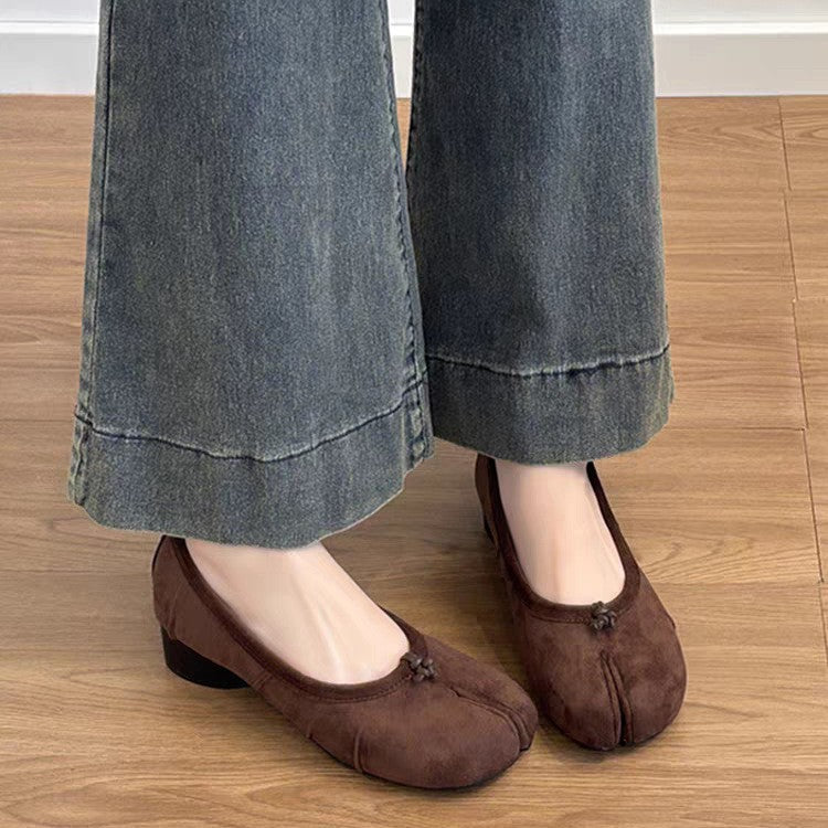 Damen elegante Ballerinas mit komfortablem Blockabsatz und modischem Falten-Design R&B