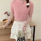 Damen cropped Pullover mit zarten Perlen