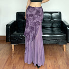 Damen eleganter asymmetrischer Maxirock mit floralen Verzierungen R&B