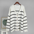 Damen Strickcardigan mit V-Ausschnitt und groben Streifen R&B
