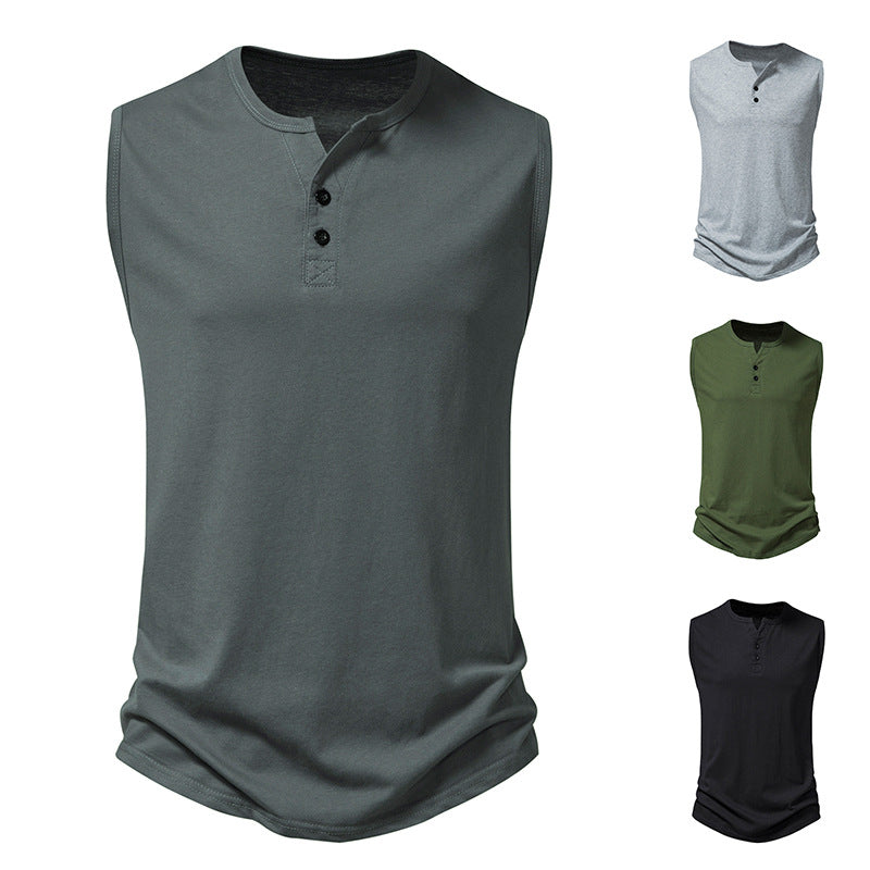 Herren ärmelloses Henley-Shirt mit modernem Knopfdesign
