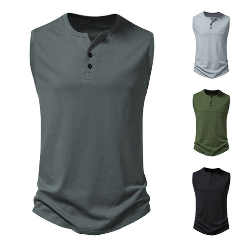 Herren ärmelloses Henley-Shirt mit modernem Knopfdesign R&B
