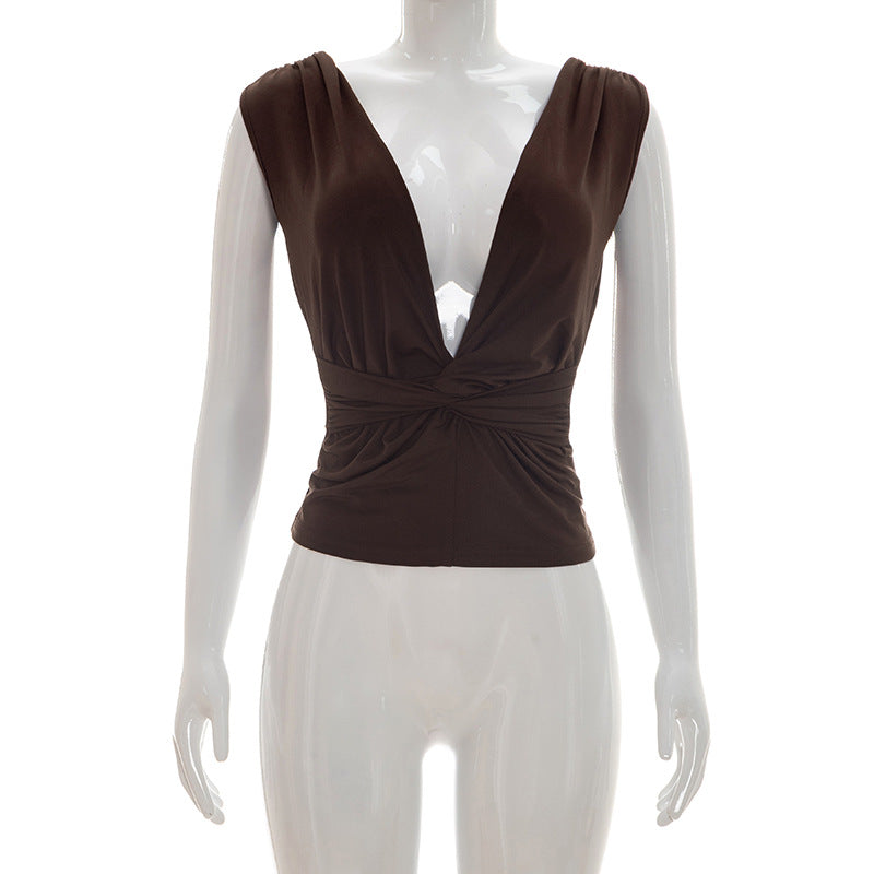 Damen Wickeloberteil mit tiefem V-Ausschnitt und elegantem Knotendetail R&B