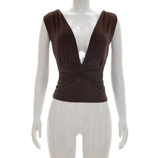 Damen Wickeloberteil mit tiefem V-Ausschnitt und elegantem Knotendetail R&B