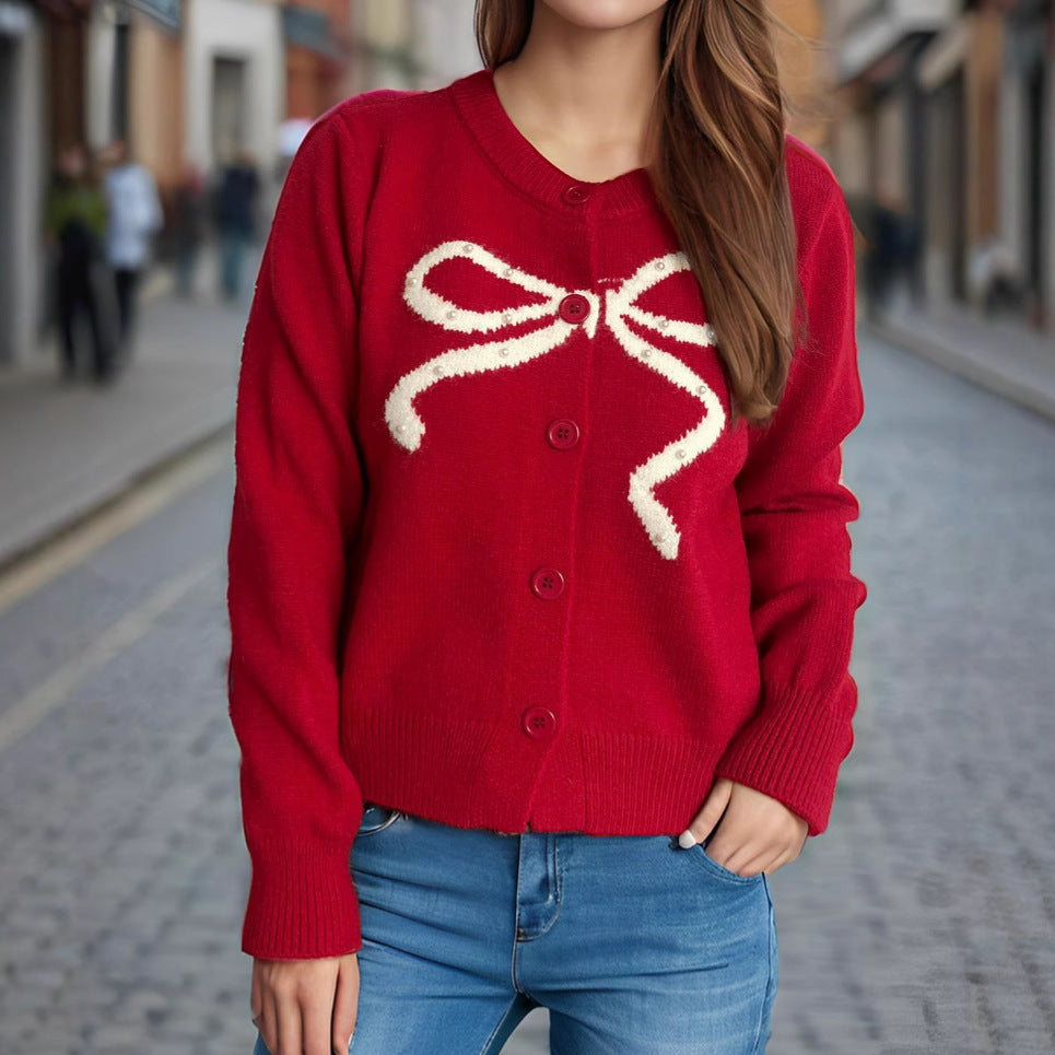 Damen Strickjacke mit verspieltem Schleifenmotiv und hochwertigen Knopfdetails R&B