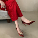 Damen Elegante High Heels mit funkelnden Perlenakzenten und schmalem Absatz R&B