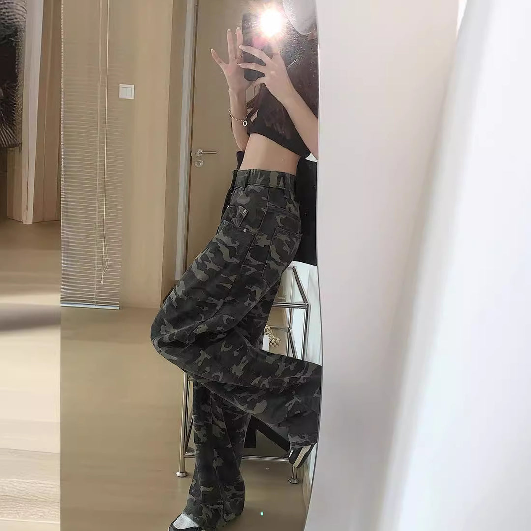 Damen Cargohose mit weitem Bein und modernem Camouflage-Muster R&B