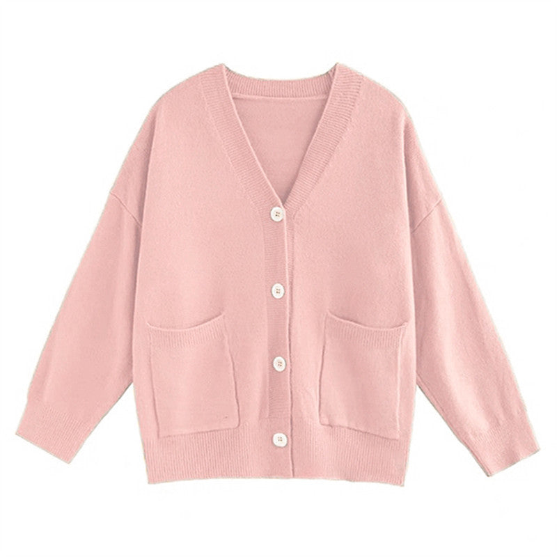 Damen Grob gestrickter Cardigan mit Taschen und V-Ausschnitt R&B