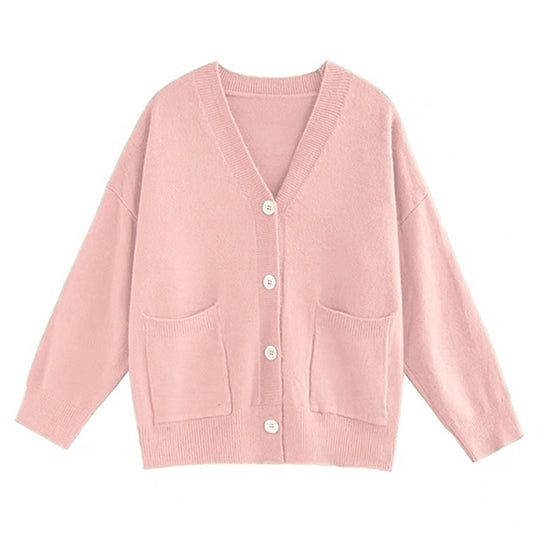 Damen Grob gestrickter Cardigan mit Taschen und V-Ausschnitt R&B