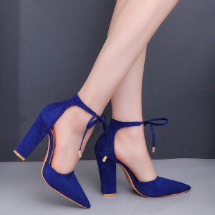 Damen nan spitz zulaufende Pumps mit Knöchelband zum Binden und skulpturellem Blockabsatz R&B
