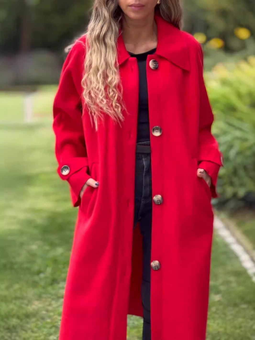 R&B | Langer Mantel Lässige Passform Knopfverschluss Klassischer Windbreaker-Stil