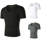 Herren V-Ausschnitt T-Shirt mit Brusttasche und figurbetonter Passform