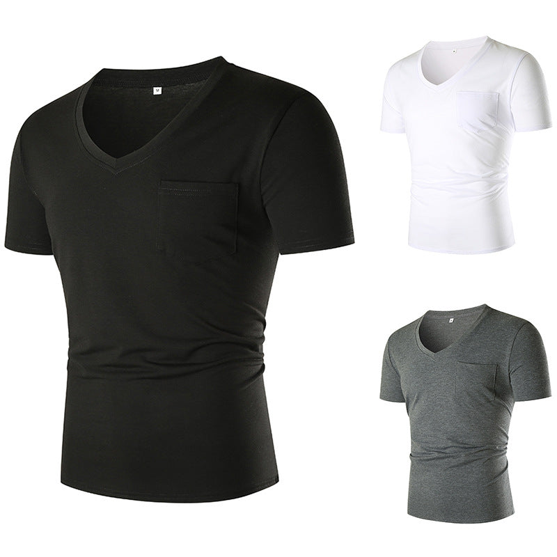 Herren V-Ausschnitt T-Shirt mit Brusttasche und figurbetonter Passform