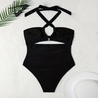 Damen Einteiler Badeanzug mit modischem Cut-Out und raffiniertem Kreuzträgerdesign R&B