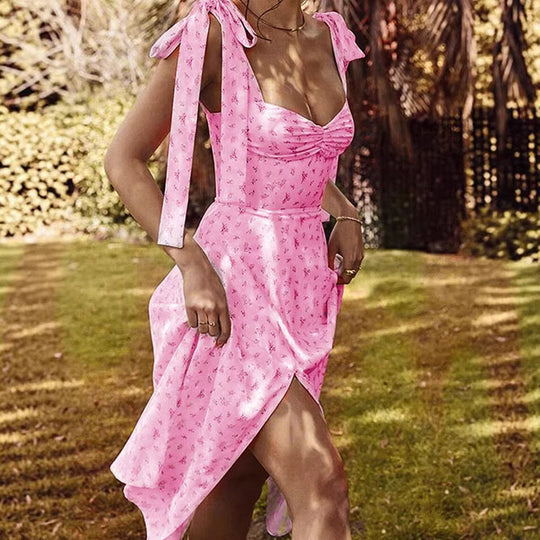 Damen Maxikleid mit verstellbaren Trägern und floralem Design R&B