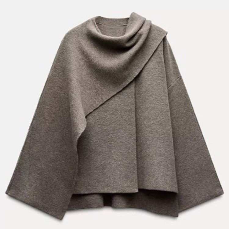 Damen Poncho aus hochwertiger Strickware mit asymmetrischem Design R&B