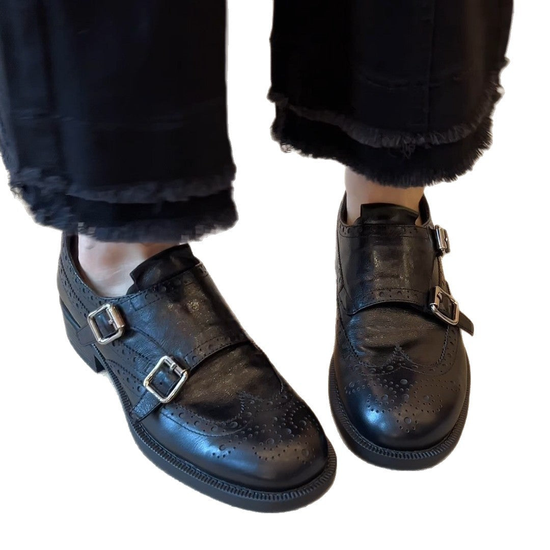 Damen elegante Schnürschuhe mit doppeltem Riemen und feiner Brogue-Prägung R&B