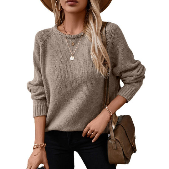 Damen gemütlicher Strickpullover mit weitem Schnitt und Rundhalsausschnitt R&B