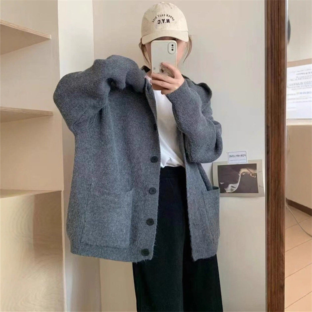 Damen kuschelige Strickjacke mit Kapuze und großen Taschen R&B
