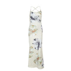 Damen Maxikleid mit zartem Blumenmuster und feinen Spaghetti-Trägern R&B