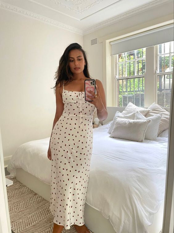 Damen Maxikleid mit feinen Punkten und verstellbaren Spaghettiträgern R&B