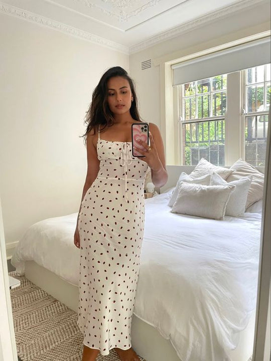Damen Maxikleid mit feinen Punkten und verstellbaren Spaghettiträgern R&B