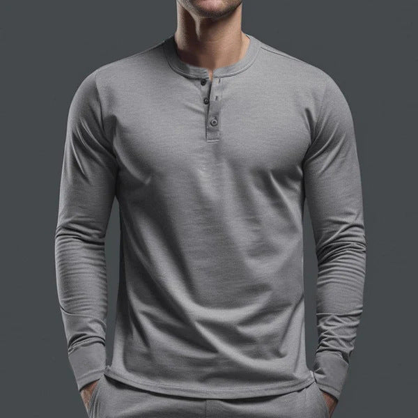 Herren nan schlank geschnittenes Langarmshirt mit verdeckter Knopfleiste aus Baumwollstretch und elastischen Bündchen R&B