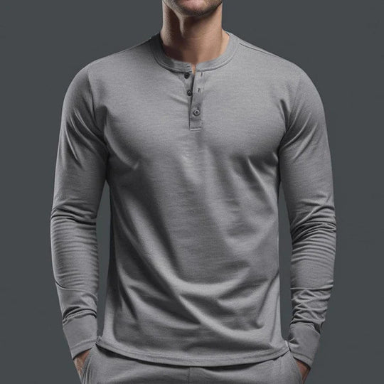 Herren nan schlank geschnittenes Langarmshirt mit verdeckter Knopfleiste aus Baumwollstretch und elastischen Bündchen R&B