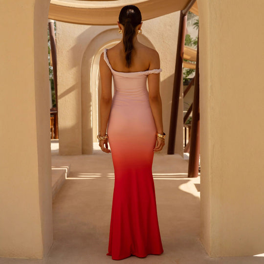 Damen figurbetontes Abendkleid mit schulterfreiem Design und seitlichem Schlitz R&B