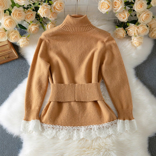 Damen eleganter Strickpullover mit hochgeschlossenem Kragen und dekorativen Knopfdetails R&B