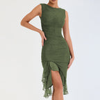 Damen figurbetontes Cocktailkleid mit raffinierten Rüschendetails und asymmetrischem Saum R&B