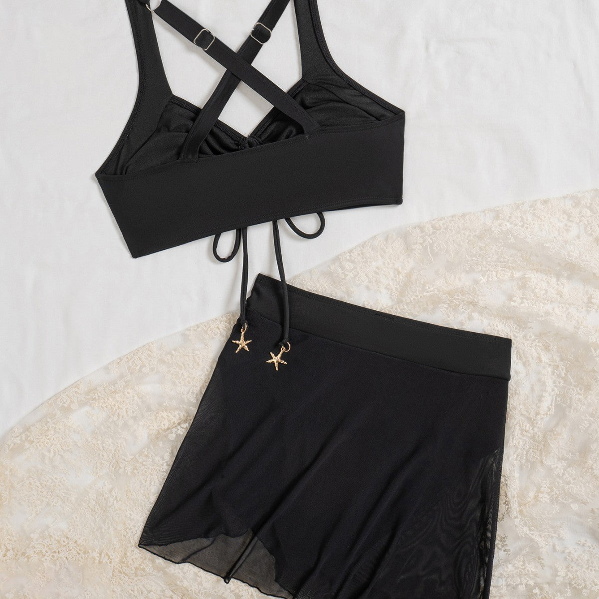 Damen Bikini-Set mit regulierbarem Rock und eleganten Rüschendetails R&B