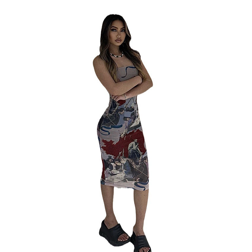 Damen figurbetontes Kleid mit kreativem Kunstdesign R&B